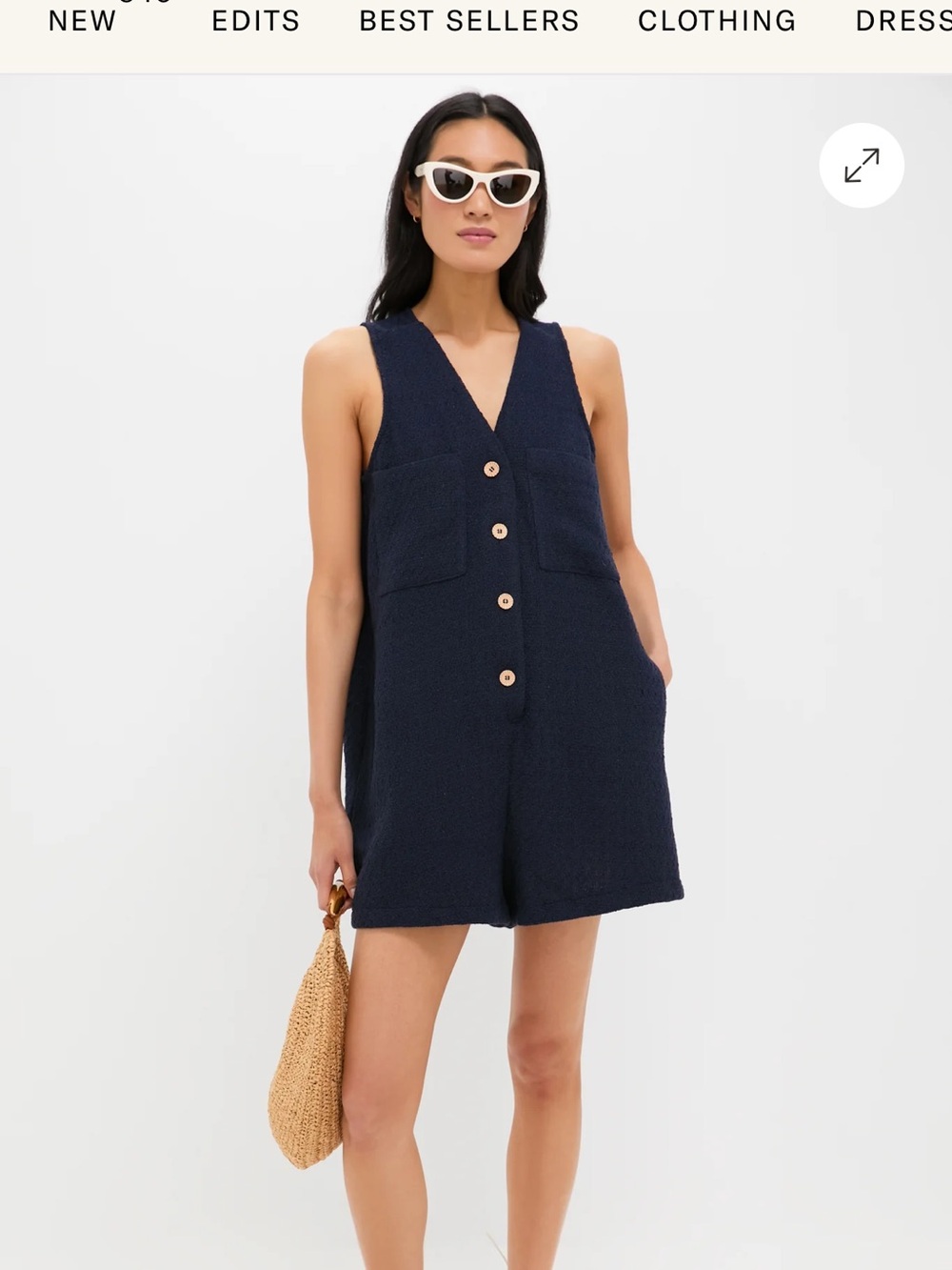 Tuckernuck Pomander Place Romper Woman’s Navy Blue Textured Tweed Classic